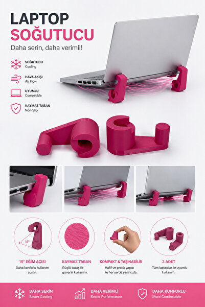 edoy Laptop Soğutucu Stand 2 Adet – Ergonomik Tasarım Kaymaz Taban Taşınabilir Yükseltici