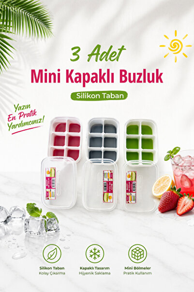 evolis kitchen 3 Adet Silikon Bas Çıkar Buzluk 6 Hazneli Kapaklı Yapışmaz Sil...