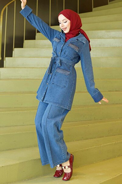 Missvalle Τζιν Σετ με Πέτρινη Λεπτομέρεια στις Τσέπες, Ανοιχτό Μπλε 19282