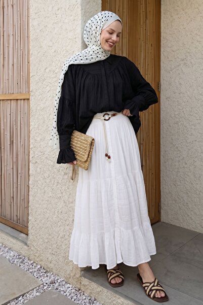 InStyle Μαύρο πουκάμισο με βολάν στις μανίκια