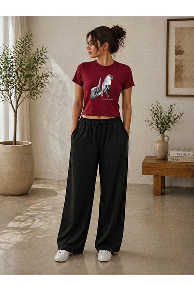 ZAVIXO Γυναικείο σετ παντελονιών σε στυλ crop & loose, 100% βαμβάκι, oversize...