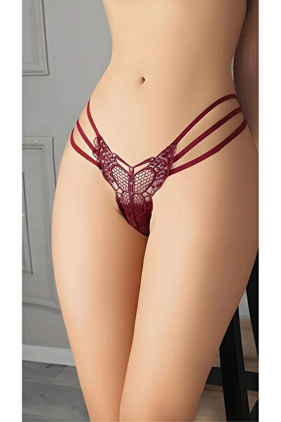 Beruflic Bordo Kelebek Desenli Tanga String Kadın İç Giyim