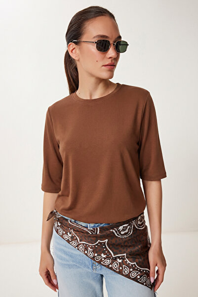 Lovelyİstanbul Μπλουζάκι Ίντερλοκ με επένδυση LUS0085 ΚΑΚΑΟ