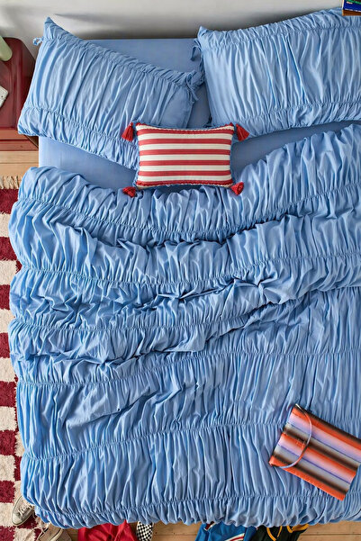 İQON Σετ Παπλωματοθήκης Διπλού Μεγέθους Μπλε με Κορδόνια