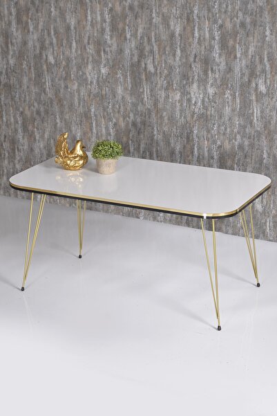 GOLDFALEZ Zigon Sehpa Ve Orta Sehpa Kr Set Çift Gold Beyaz Tel Ayak