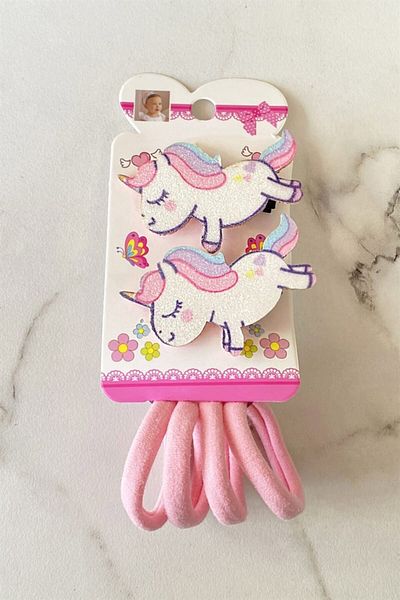 TAKIŞTIR Pink Children's Buckle Set with Unicorn Figure