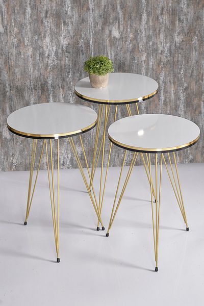 GOLDFALEZ Nested Coffee Table - Double Gold White Wire Detail