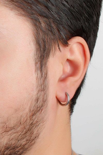 The Collection Unisex Surgical Steel Silver Color 12 Mm Hoop Earring