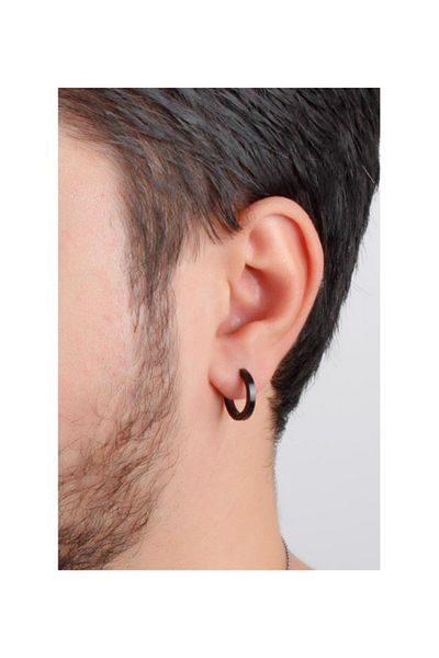 The Collection Unisex Surgical Steel Black Color 12 Mm Hoop Earring