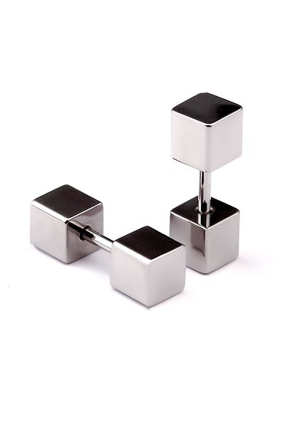 The Collection Unisex Silver Cube Steel Earring