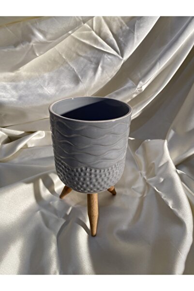 AFAM HEDİYELİK Gri Seramik Desenli Ayaklı Orkide Saksısı