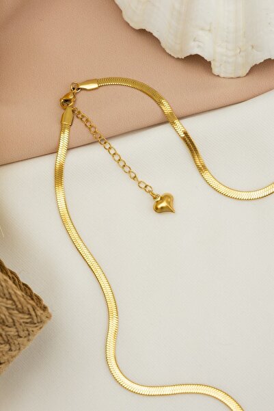 Angelaccessory Yassı Gold Çelik Kolye