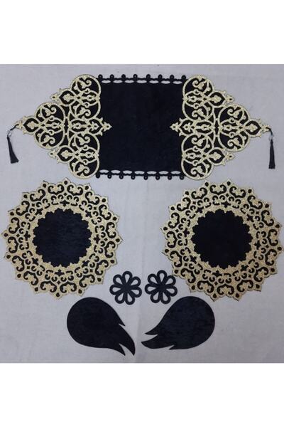 SEHARA مفرش/مفرش/مخمل/فضي مطرز/طقم غرفة/طقم طاولة قهوة/7 قطع