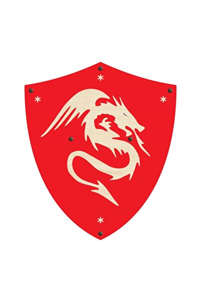 Ahtek Wooden Samurai Set 4 Pieces, Shield + Katana Sword + Ninja Star Kohga + Throwing Knife Kunai Red