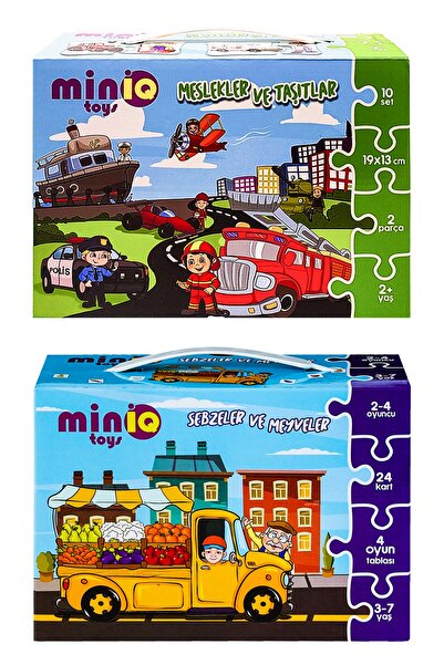 minİQ toys Sebzeler Ve Meyveler - Meslekler Ve Taşıtlar 2'li Set Eğitici-öğre...