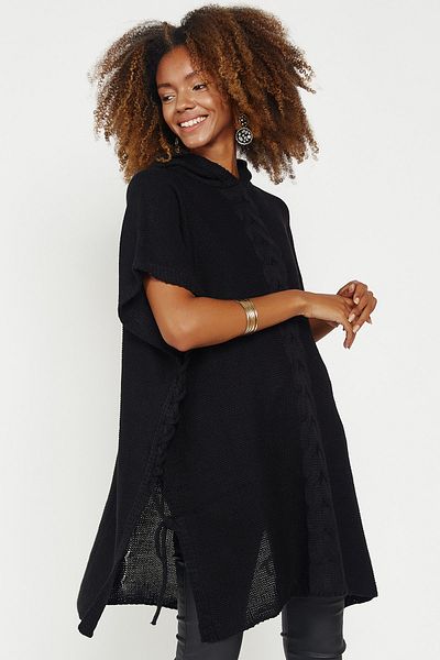 Hopoi Women's Black Knit Patterned Hooded Tunic