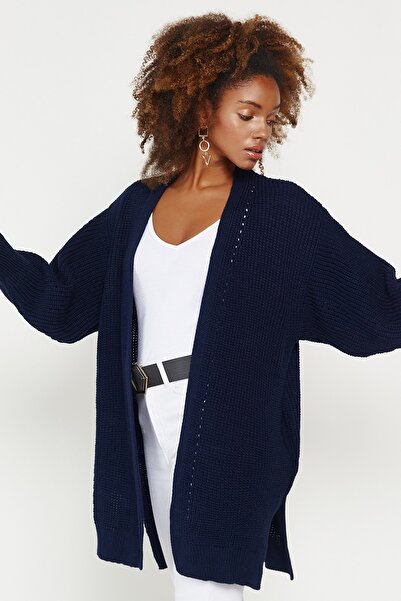 Hopoi Cardigan largi de buzunar albastru bleumarin pentru femei Cck4321