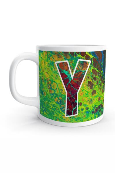 Rock'n Fox Letter Y Psychedelic Marbling Art Psychedelic Colored Letter Mug