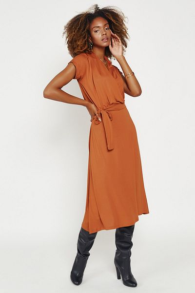Hopoi Rochie midi cu curea dublu din gresie pentru femei Cck3022