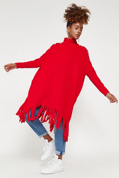 Hopoi Women's Red Tasseled Poncho Cck9812