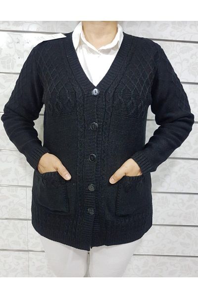 Ön-Er Giyim Buttoned Pocketed Winter Wool Mother Cardigan
