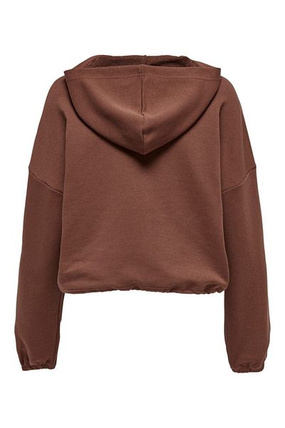 ONLY Hooded Short Plain Dark Brown Women's Sweatshirt