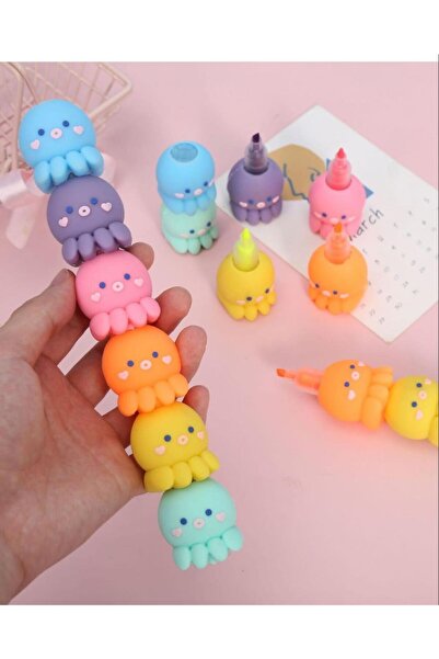 Saay Sevimli Ahtapot Silikon Fosforlu Kalem 6 Renk