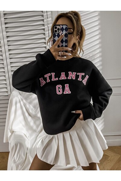 Relax family xf Γυναικείο φούτερ Oversize Atlanta με στάμπα μαύρο