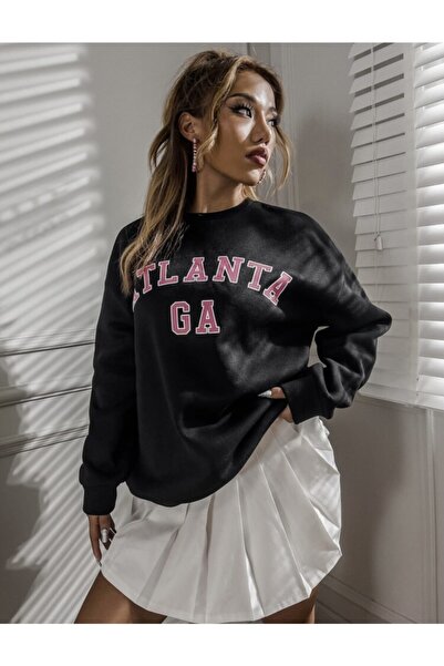 Relax family xf Γυναικείο φούτερ Oversize Atlanta με στάμπα μαύρο