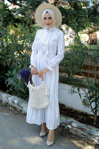 Feiza Collection Çizgili Tesettür Elbise - Lila