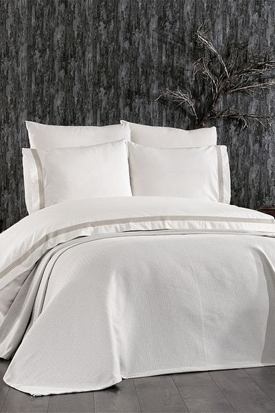 Luvana Home Σετ κρεβατιού 7 τεμαχίων βαμβακερό κάλυμμα Mahur διπλό παπλωματοθήκη γκρι