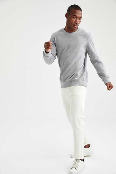DeFacto Φούτερ Regular Fit Crew Neck από ανακυκλωμένο βαμβακερό μαλακό τρίχωμα