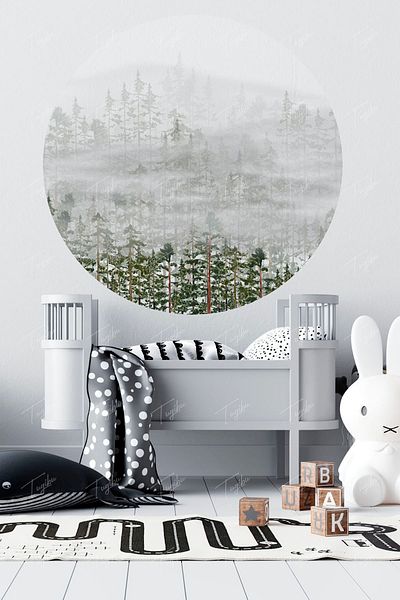 TUGİBU Αυτοκόλλητο τοίχου Foggy Forest Round Circle