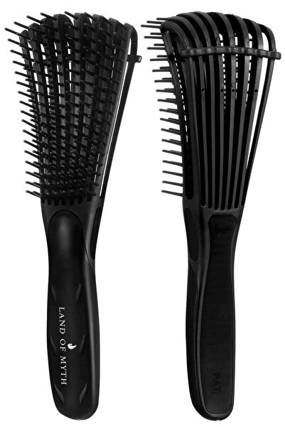 LAND OF MYTH Lom1193 New Generation Detangling Combing Brush Octopus Design Flexible Tooth Curly Hair - Black