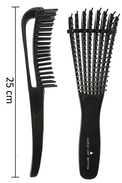 LAND OF MYTH Lom1193 Νέας γενιάς βούρτσα για το ξεμπερδέματος των μαλλιών με εύκαμπτα δόντια για σγουρά μαλλιά - Μαύρο