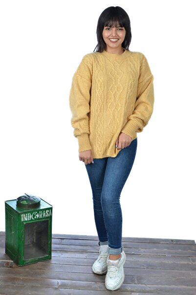 mykonsept Γυναικείο μάλλινο πουλόβερ Mustard Crew Neck Slit