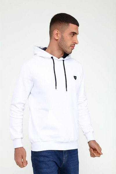 Rey Polo Men's Hooded Kangaroo Pocket Long Sleeve Pique Basic Sweatshirt