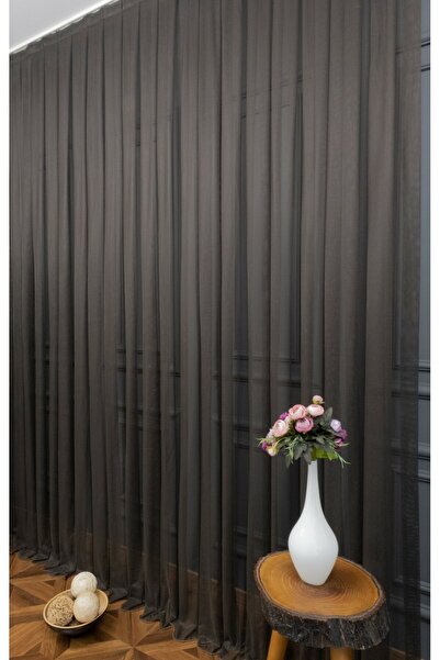 perdealemi Brown Grek Tulle Curtain 350x250cm Sparse Pleat 1/2