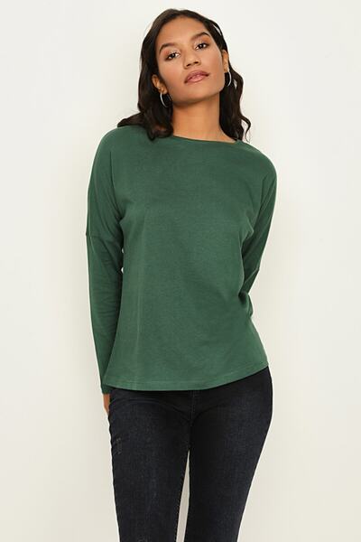 Select Moda Kadın Yeşil Bisiklet Yaka Rahat Kesim Basic Body