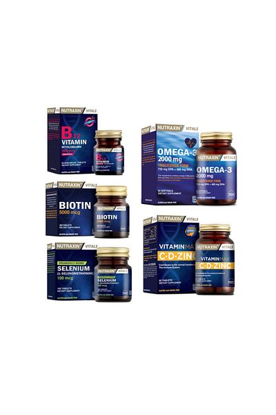 Nutraxin Omega 3 Fish Oil - 2000 Mg 60 Capsules, Selenium, Biotin and Vitamin Max (c, D, Zinc) + B12 Dilated