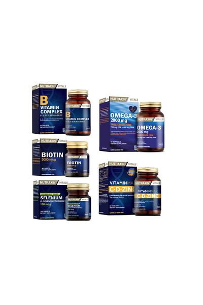 Nutraxin Omega 3 Fish Oil - 2000 Mg 60 Capsules + Selenium and Biotin Vitaminsi + Zinc and Vitamin B
