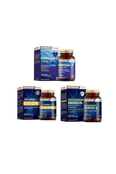 Nutraxin Omega 3 + Coq-10 Coenzyme - Vitamin Max C,D,Zinc and Immun-S 60 Tablets