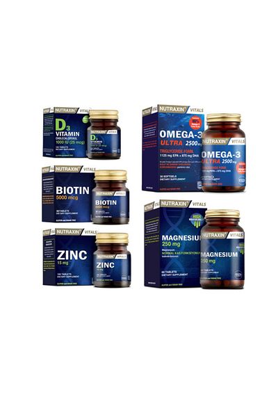 Nutraxin Omega 3 Ultra 2500 Mg Fish Oil - 30 Capsules + Biotin + Vitamin D3 + Zinc and Magnesium Supplement