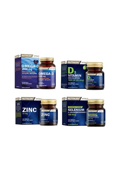 Nutraxin Omega 3 Fish Oil 2000 Mg - 60 Capsules+selenum 100 Tablets+vitamin D3 120 Tablets+zinc 100 Tablets