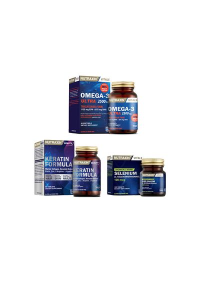 Nutraxin Omega 3 Ultra 2500 Mg Fish Oil - 30 Capsules Selenium 100 Mcg Keratin Formula 60 Tablets