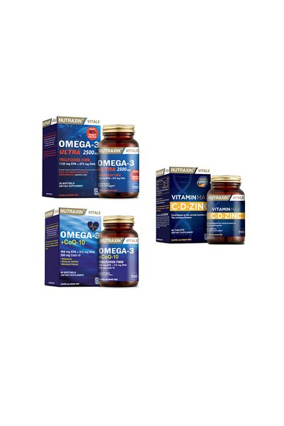Nutraxin Omega 3 Ultra 2500 Mg - 30 Capsules Coq-10 and Vitamin Max 60 Tablets