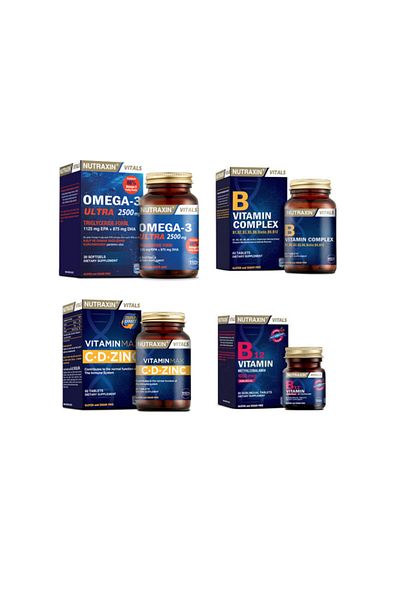 Nutraxin Omega 3 Ultra 2500 Mg Fish Oil - 30 Capsules + Vitamin Max(C,D,Zinc)+ Vitamin B Complex + Vitamin B12