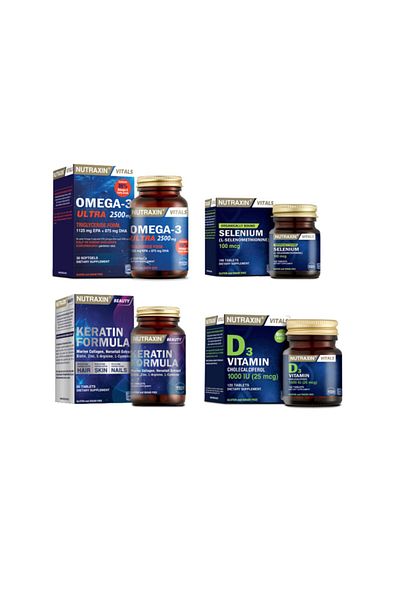 Nutraxin Omega 3 Ultra 2500 Mg - 30 Capsules+selenum 100 Tablets+keratin Formula 60 Tablets+vitamin D3 120 Tablets