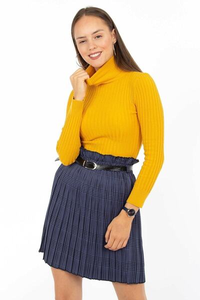 Nacar Kadın Hardal Fitilli Boğazlı Kazak