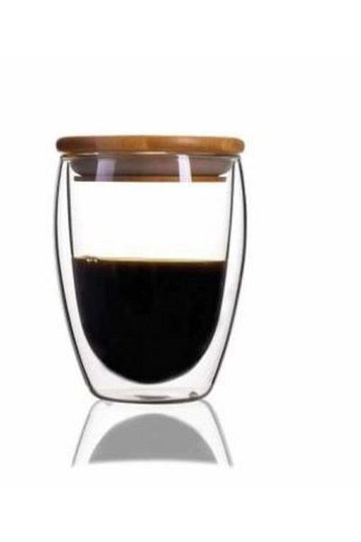 MİMOZA PARK Perotti Double Glass Bamboo Glass with Lid 350ml
